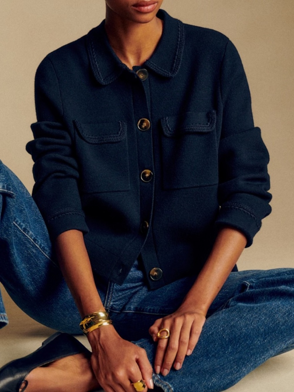 Sezane Betty Cardigan Navy Crochet - Size S